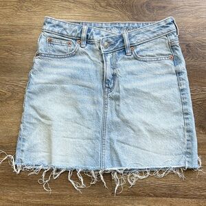 American Eagle Perfect Mini High-Waisted Distressed Denim Skirt